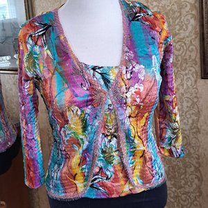 ALBERTO MAKALI NEW YORK CRINKLE 2-PC POLY BEADED ABSTRACT ART MULTICOLOR M (New